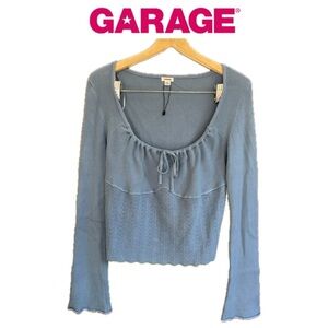 Garage Women's Blue Peasant Style Long Flare Sleeve Ribbed Top Size Extra Large